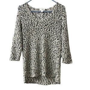 J. Jill Black White Loose Knit V-Neck 3/4 Sleeve Sweater 100% Cotton